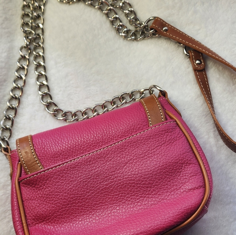 VALENTINA Saddle Leather Shoulder Bag Pink/Tan/Made in Italy EUC - Picture 15 of 17